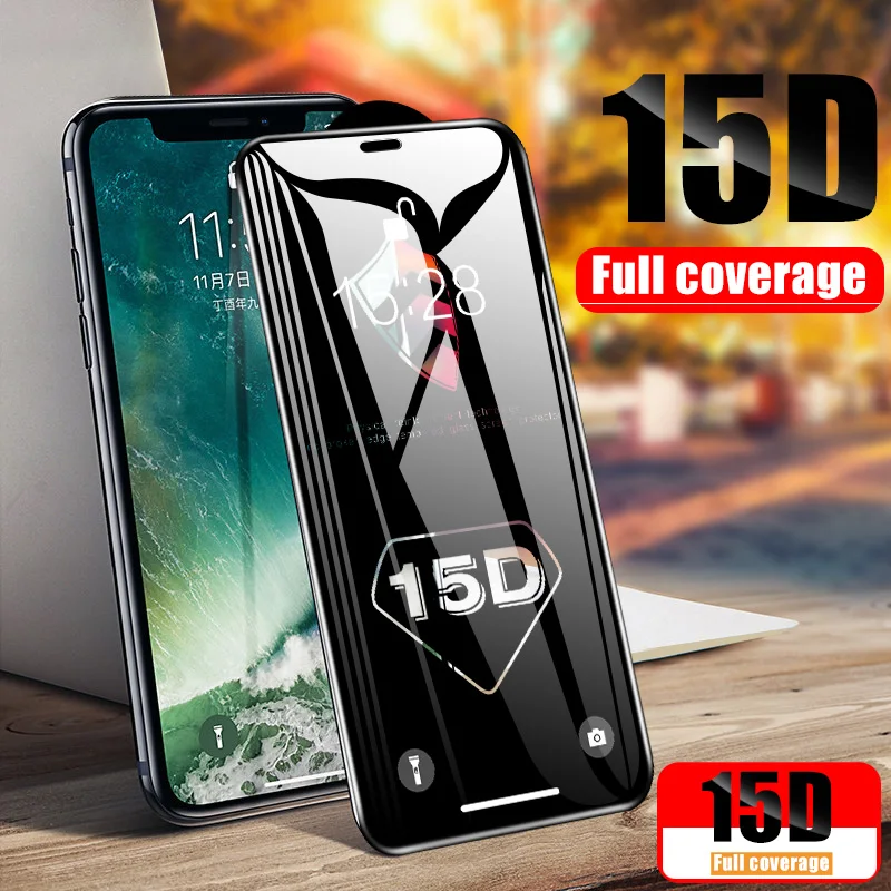 15D полное покрытие из закаленного стекла для iPhone 6 6s 7 8 plus XS MAX защитный чехол X XR