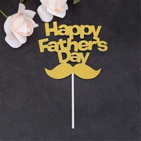 1pcs beautiful diy moustache happy father day cake topper flag for birthday party cake baking decor silver gold