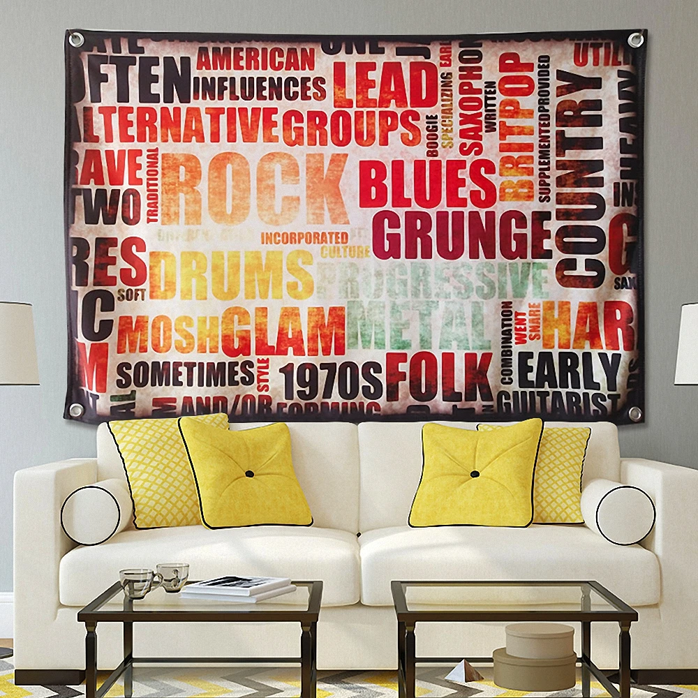 

Shabby chic Vintage Mixed Rock Band Banner Flag Artwork Heavy Metal Music Poster Wall Art Hanging Paintings Bedroom Home Decor