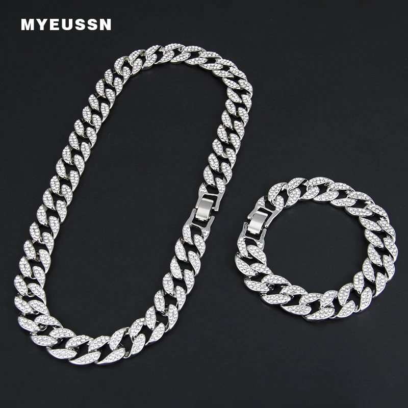 Bling Iced Out кубинское звено браслет ожерелье Мужская мода персонализированные перо подарок колье из горного хрусталя Набор хип хоп ювелирные изделия