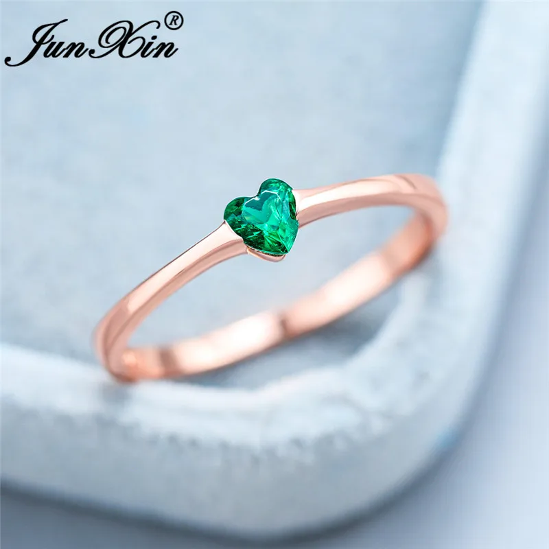 Green Ring Изящное сердце любовь кольцо из розового золота кольца из стерлингового серебра 925 для женщин зеленый фиолетовый синий кристалл тонкие кольца, обручальные кольца CZ - Цвет основного камня: Green Ring