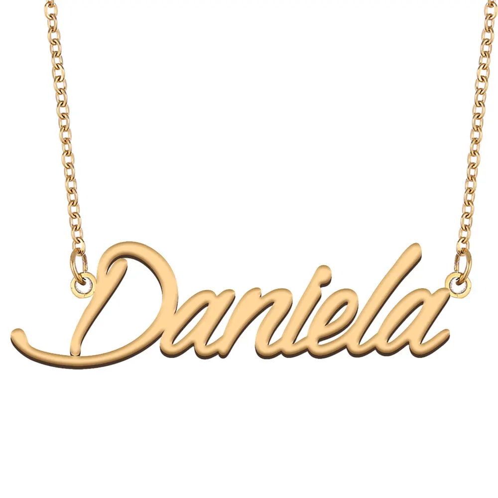 Ожерелье Daniela с именной табличкой для женщин, ювелирные изделия из нержавеющей стали, позолоченная цепочка с кулоном, подарок женщине, матер...
