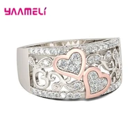 authentic 925 sterling silver jewelry chic style heart carving ring cute cubic zircon women wedding engagement party accessory