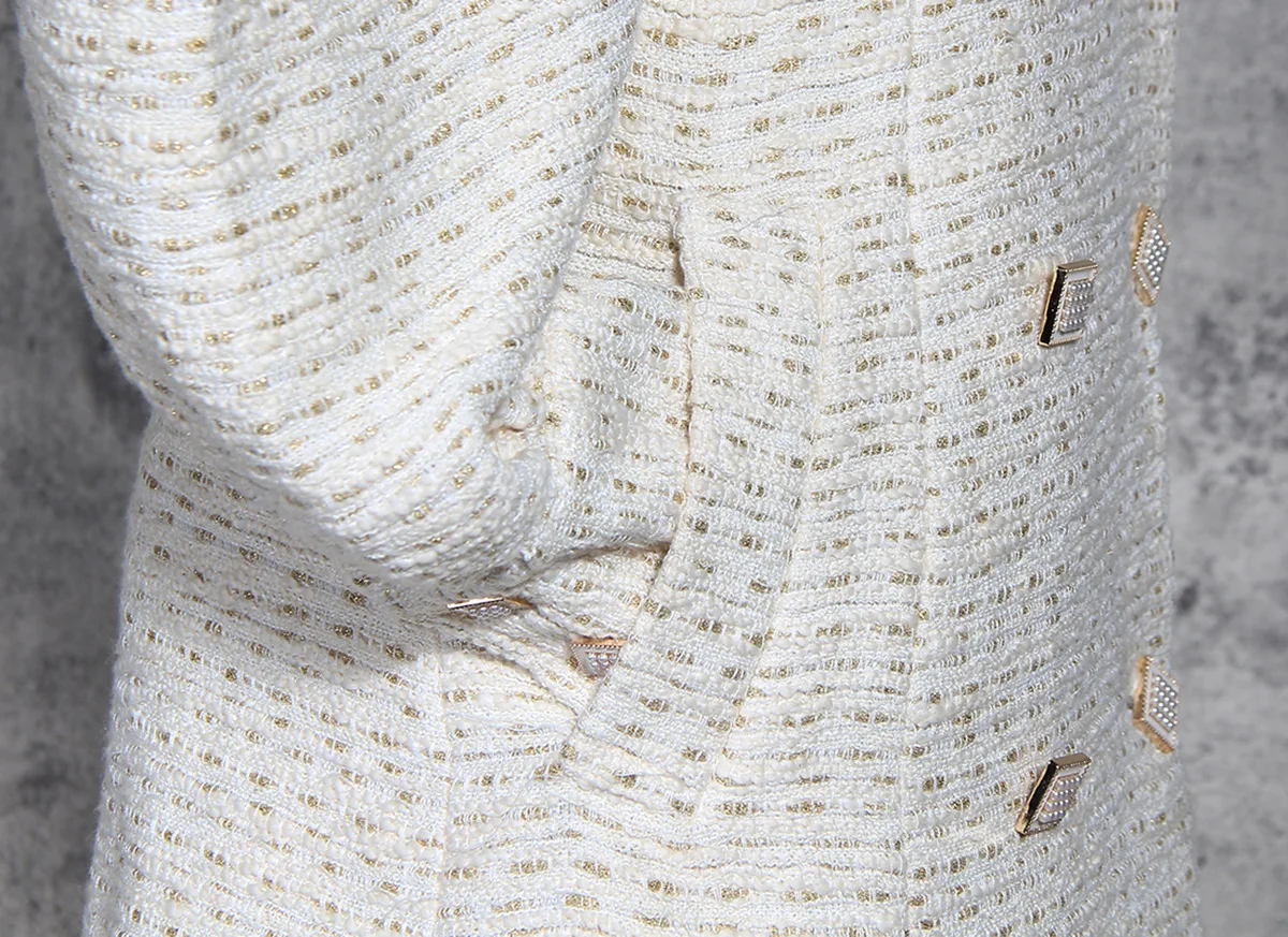 Женское шерстяное пальто GetSpring двубортное твидовое с рукавами-фонариками