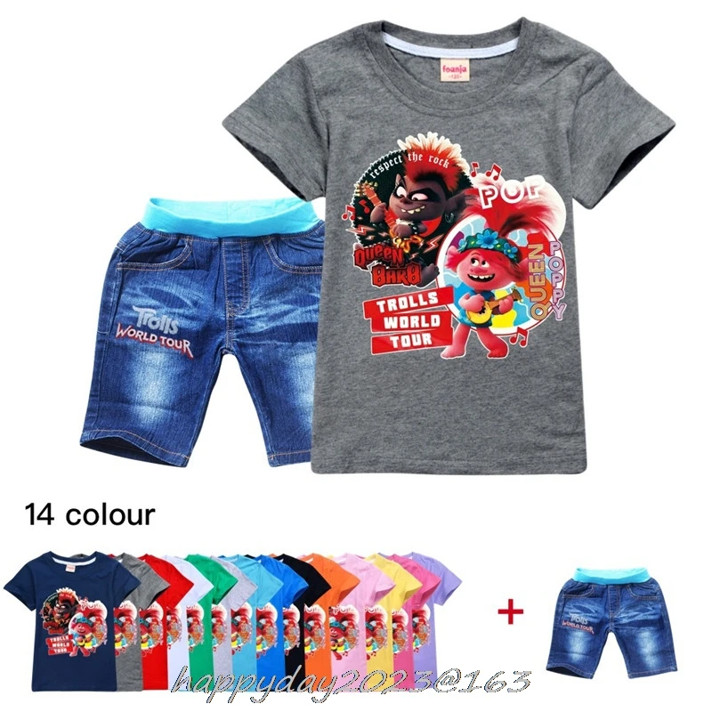 Детская Хлопковая одежда летние футболки для маленьких мальчиков с троллями