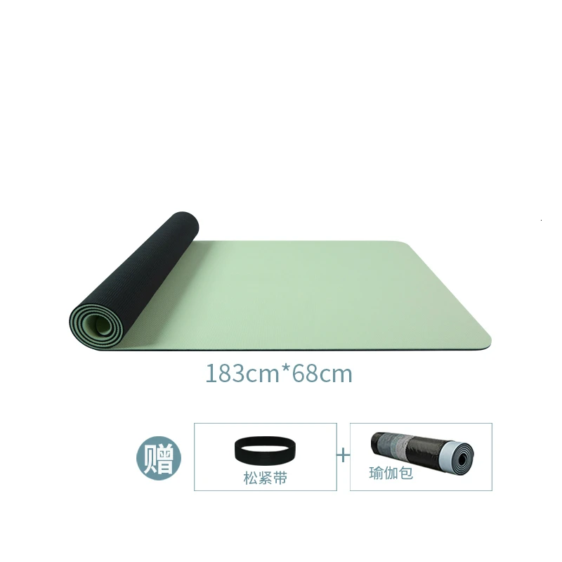 green-black Расширяющийся нескользящий TPE коврик для йоги, коврик для фитнеса, Esterilla, Йога, Пилатес, танцевальная гимнастика, коврик для начинающих с ковриком для йоги, сумка и ремень - Color: green-black