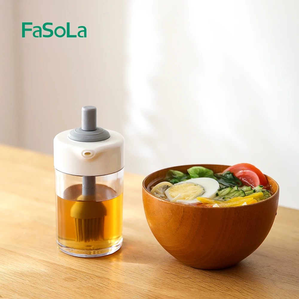 FaSoLa Multifunctional Kitchen Spice Jars for Spices Holder Bowl Oil Bottle with Brush Seasoning Storage Kitchen Gadgets