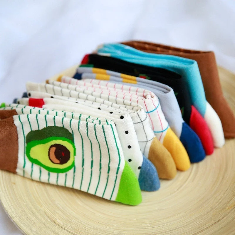 Женские хлопковые носки с принтом груши и фруктов длинные вышивкой в стиле ретро