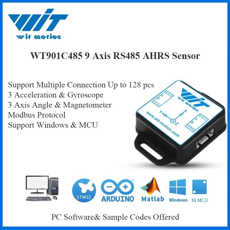 WitMotion WT901C485 многоподключенный 9 осевой RS485 Modbus датчик Угол + ускорение + гироскоп + магнитометр Инклинометр на ПК