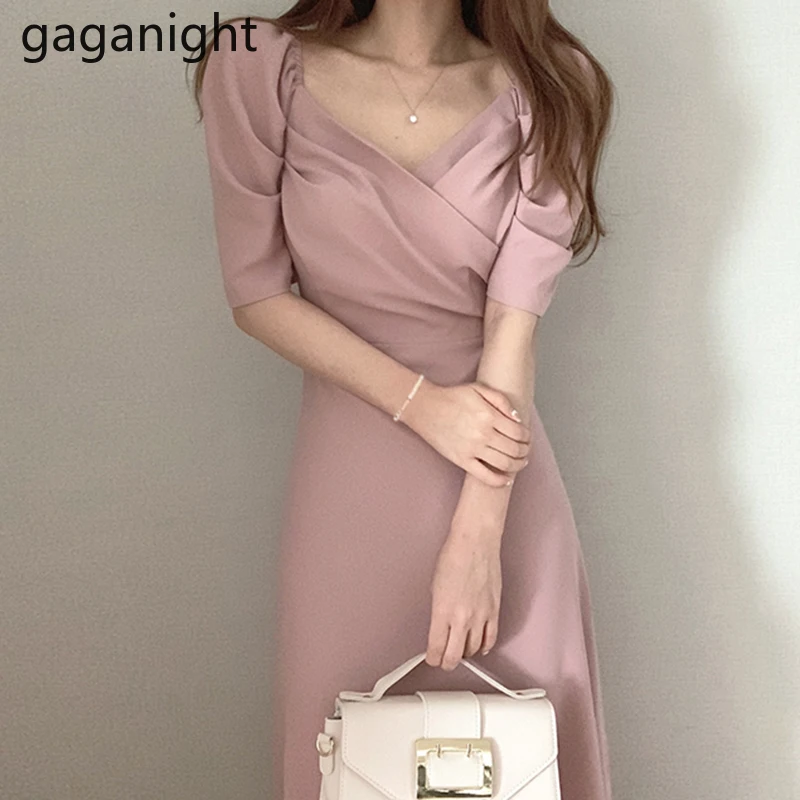 Платье Gaganight женское шифоновое с V-образным вырезом элегантное приталенное