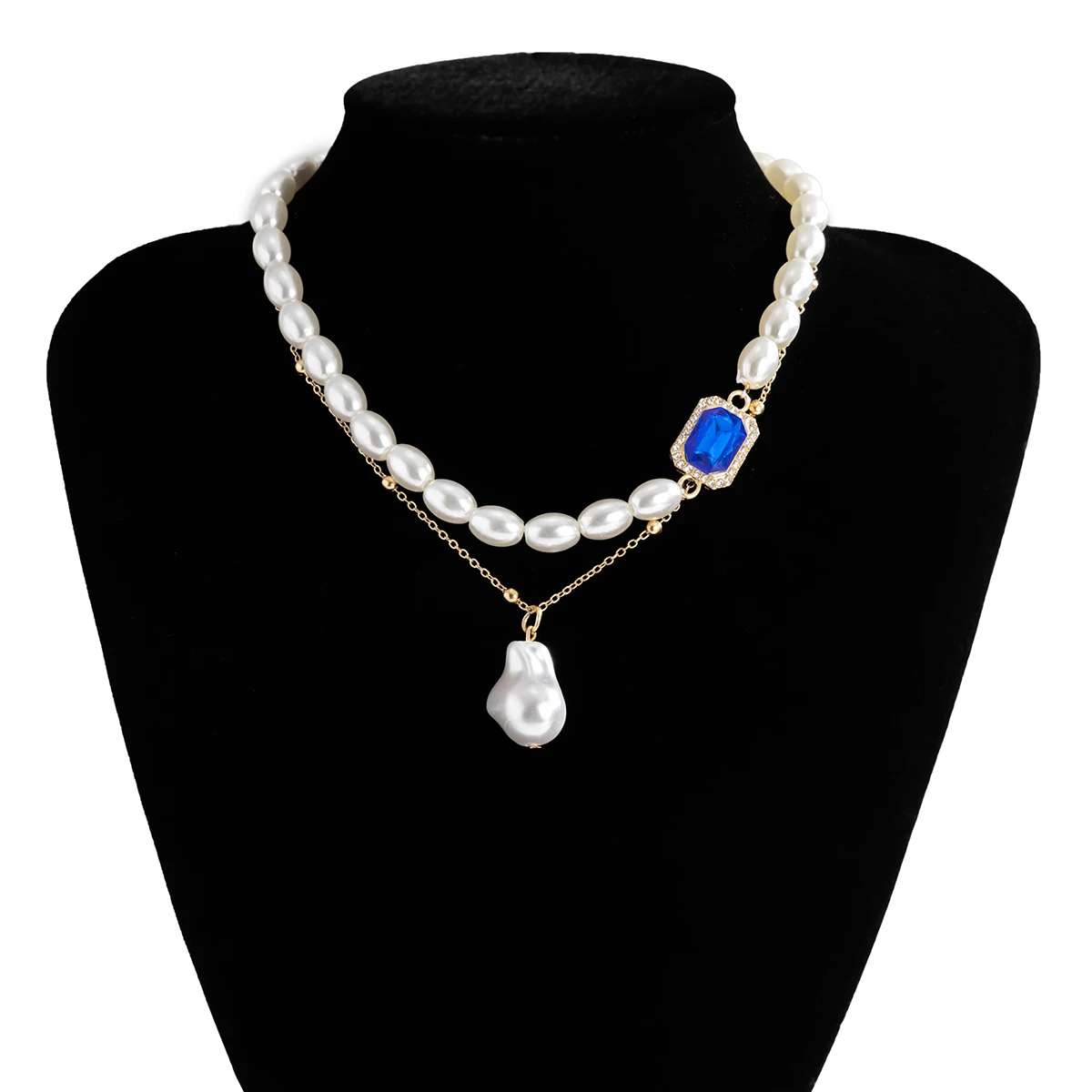 

2Pcs/Set Bohemia Irregular Baroque Pearl Pendant Necklace Vintage Trendy Gothic Crystal Choker Women Neck Chain Necklace Jewelry