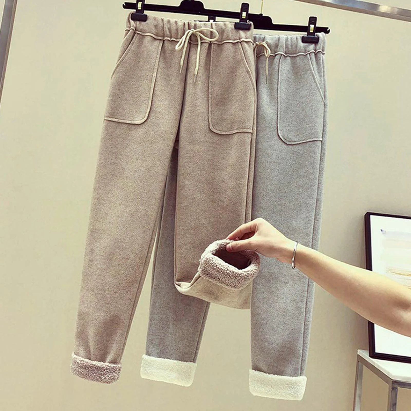 

Плотные флисовые повседневные брюки, женские теплые брюки, осень и зима 2021, однотонные шаровары с высокой талией, брюки для женщин