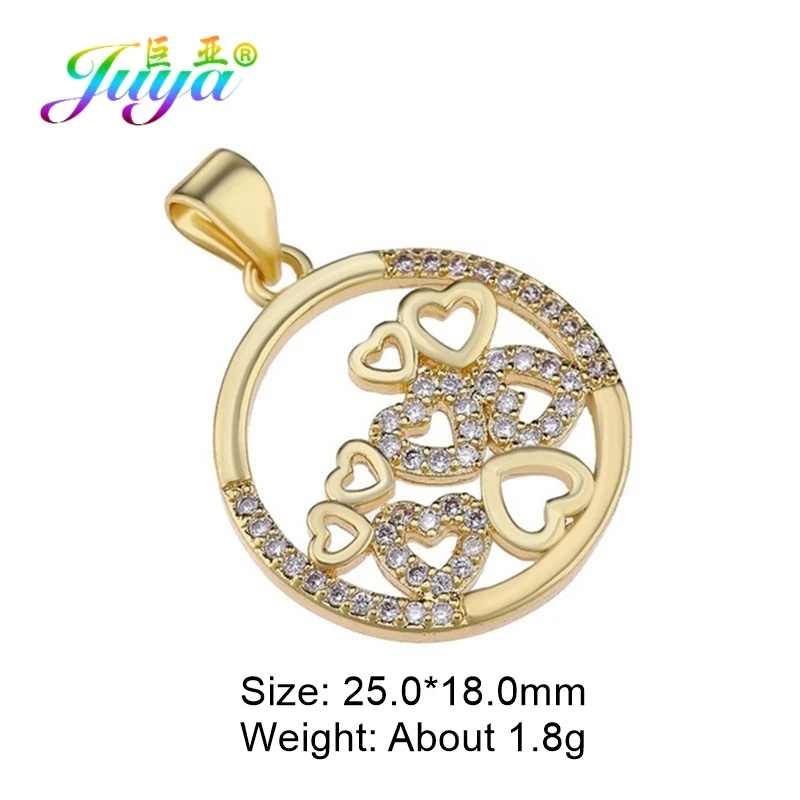 Gold Juya DIY микро паве Циркон Любовь подвеска в форме сердца аксессуары для ювелирных изделий браслет ожерелье изготовление сережек фитинги - Окраска металла: Gold
