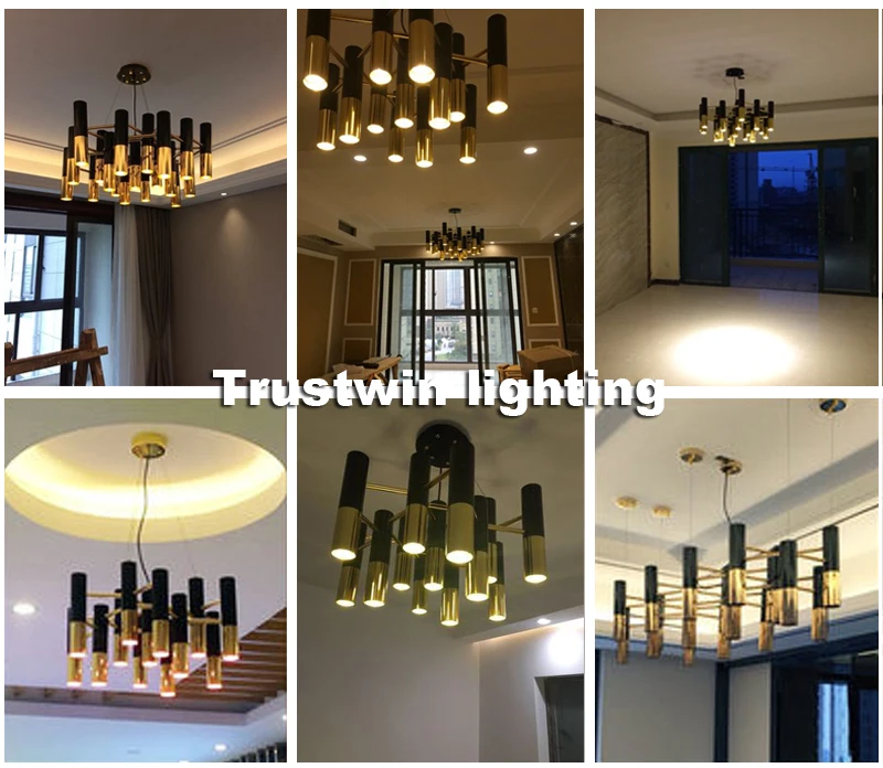 

Ike Pipe LED Chandelier Lamp Light Metal Tube Modern Black Gold Pipe Hanging Light Lamp Include Warm White LED Bulbs E14 AC