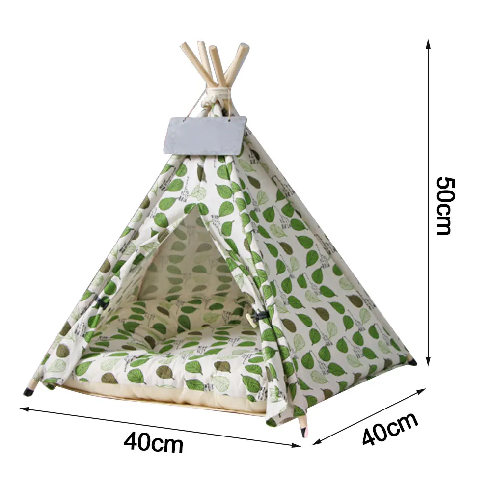 Кошка Собака вигвама с подушкой и доске Портативный собака палатки Вуд холст для
