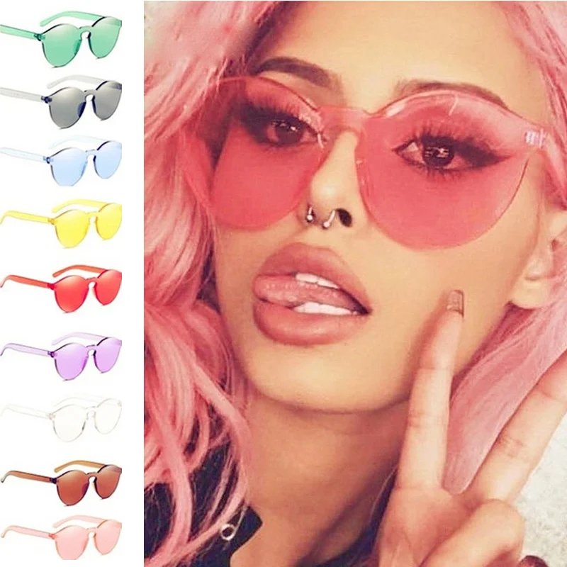 

New Women's Frameless Sunglasses Transparent Color Sun Glasses Women's Cool Candy Color Glasses Clear Retro Gafas De Sol