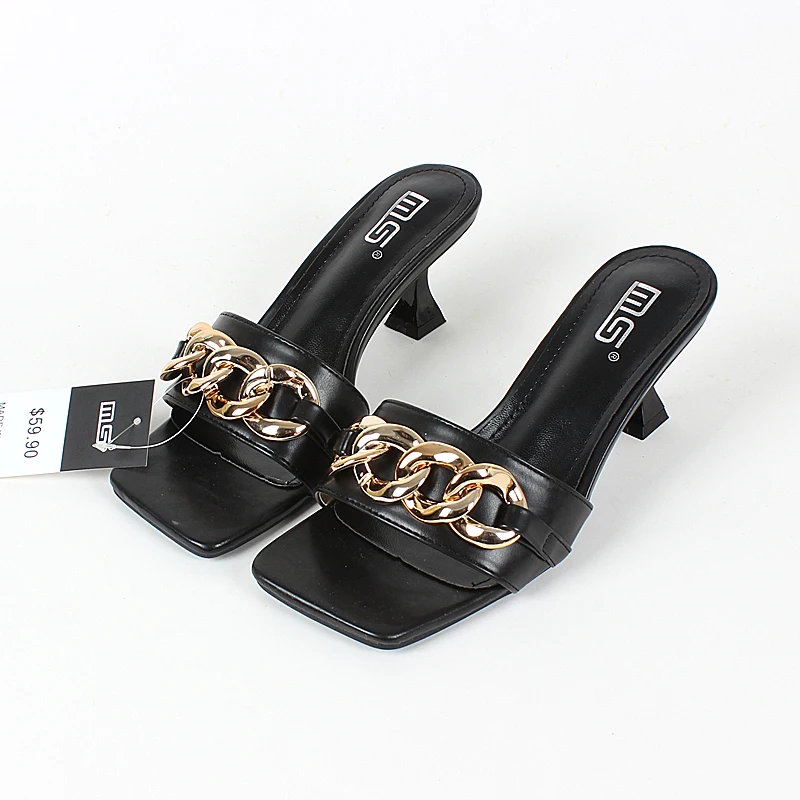 

2022 Hot Selling Women's Sandals For Summer Strange Heel Metal Chain Decoration Open Toe Gladitor Shoes Slides Luxury High Heels