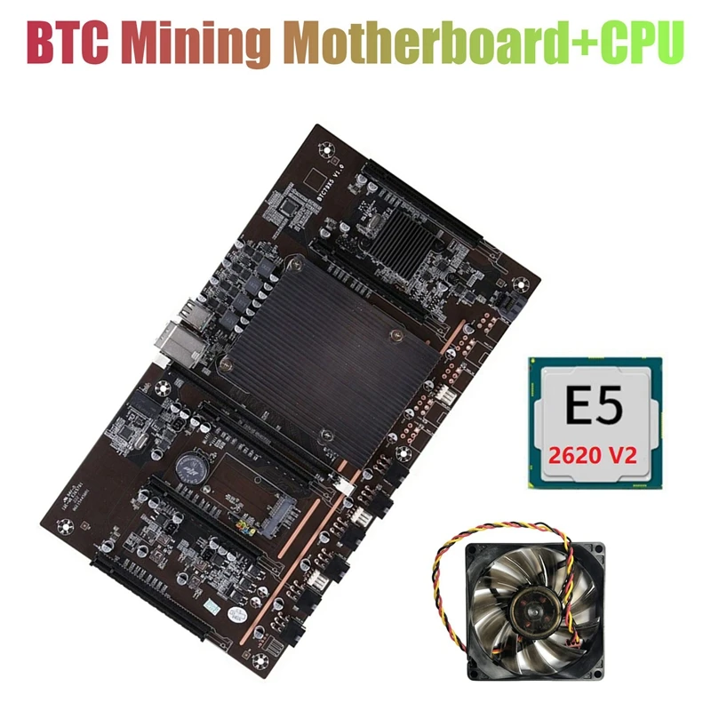 

X79 H61 BTC Miner Motherboard LGA 2011 DDR3 Support 3060 3070 3080 Graphics Card with E5 2620 V2 CPU and Cooling Fan