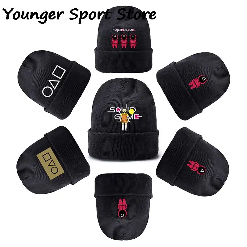 

Anime Figure Knitted Hat Fashion Korea Squid Game Children Winter Keep Warm Wool Cap Cartoon Pattern Hip-hop Cap Outdoor Hats