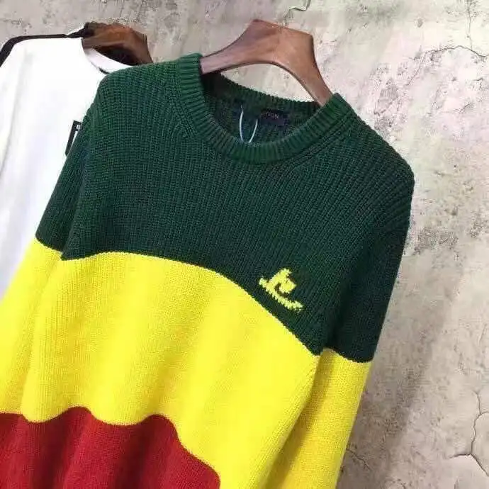 

Women 's Pullover 2021 Spring And Autumn Rainbow Contrast Round Neck Sweater Mid-Length Loose Couple Outfit