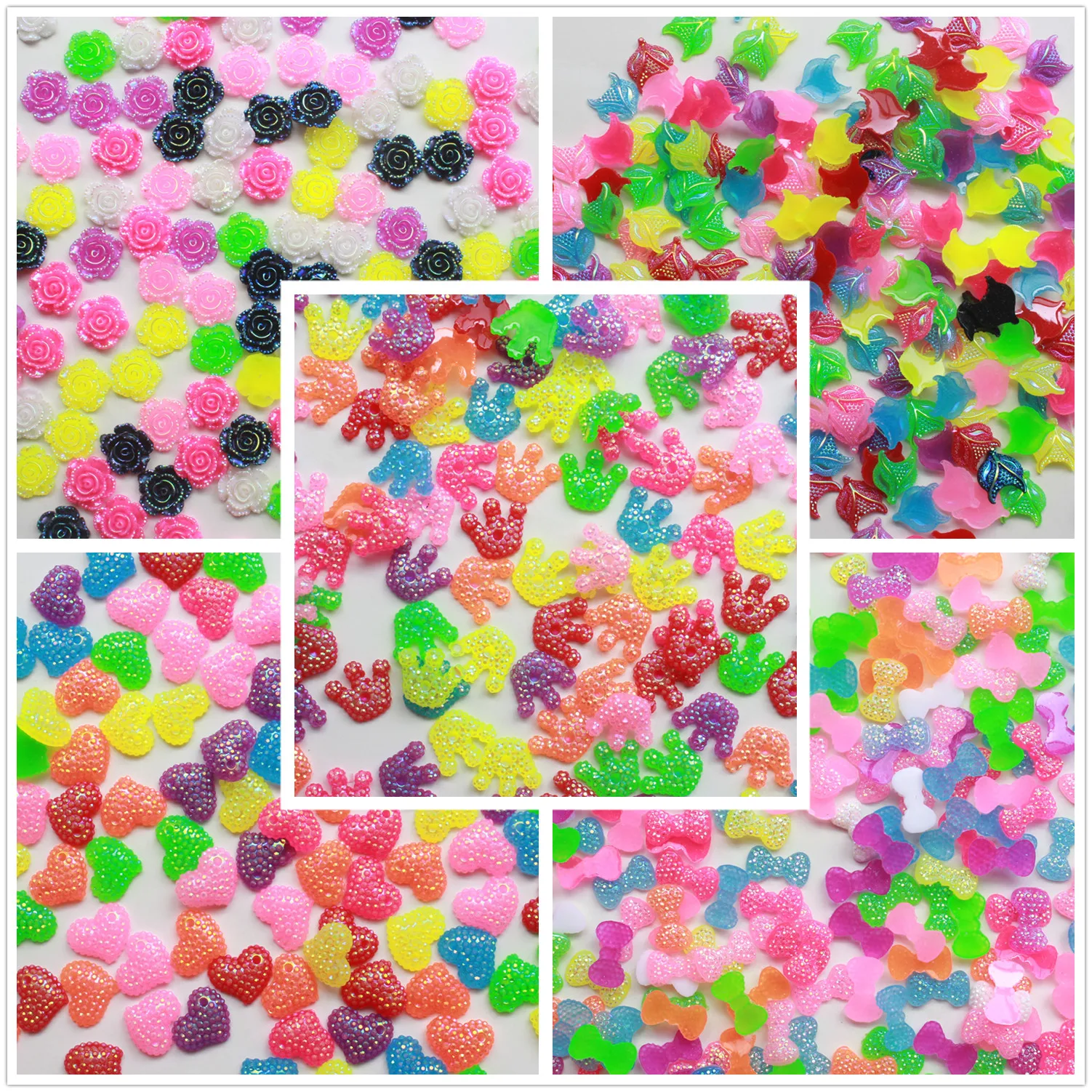 

200pcs/lot flatback resin ab color bow crown flower mix colors resin cabochons accessories