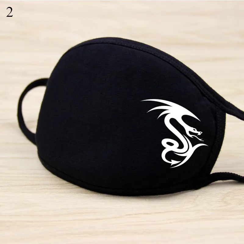1 шт. черная хлопковая маска для рта с драконом Пылезащитная лица моющаяся