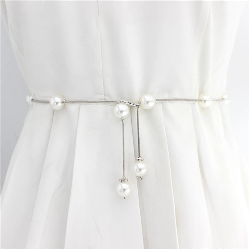 

1PCS Elegant Women Pearl Strap Belt Elastic Buckle Pearl Chain Belt High Quality Female Girls Dress Crystal Straps
