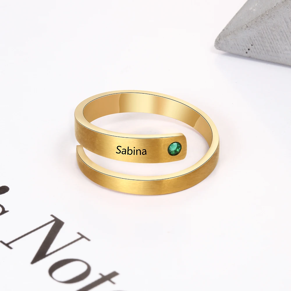 Персонализированное гравированное кольцо с камнем по месяцу рождения