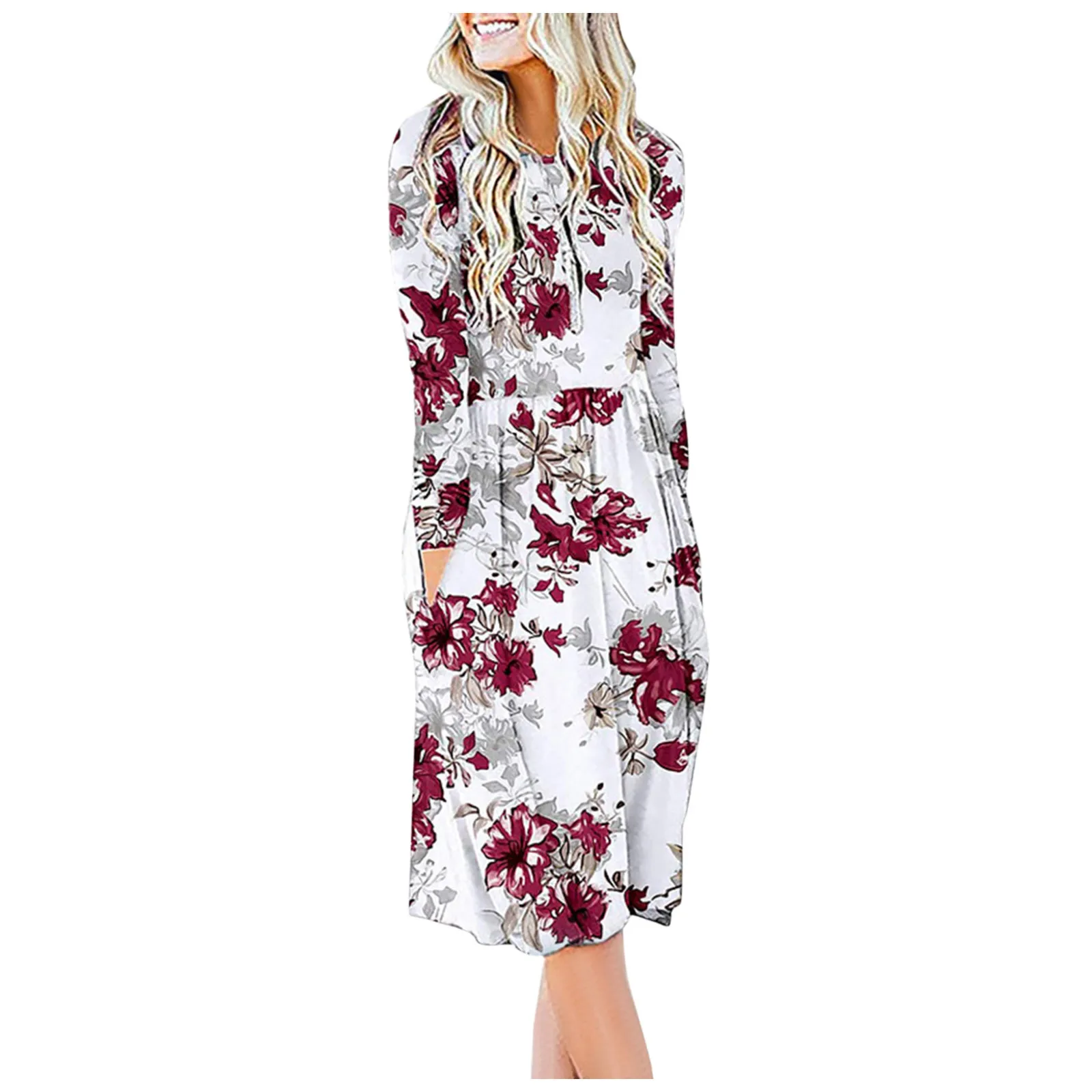 

Женское Повседневное платье с круглым вырезом, длинным рукавом и цветочным принтом