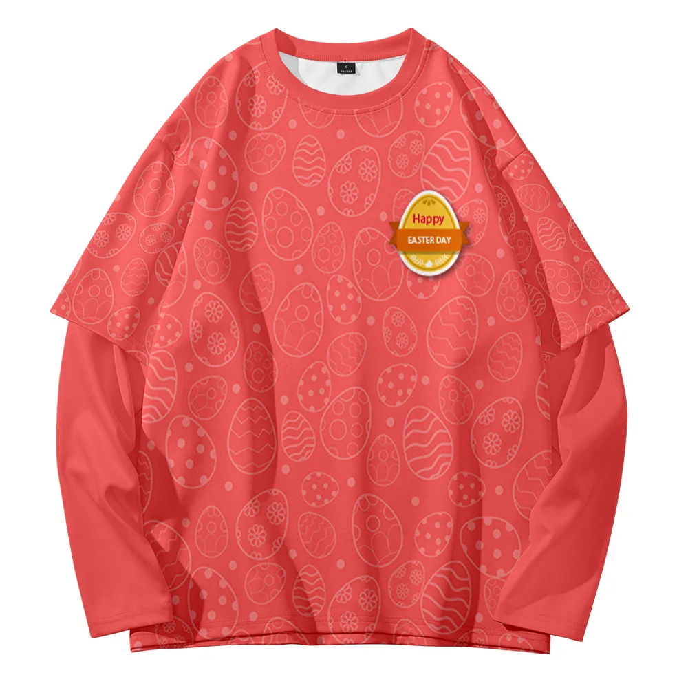 

Easter retro trend all-match casual summer travel fake two round neck sweater