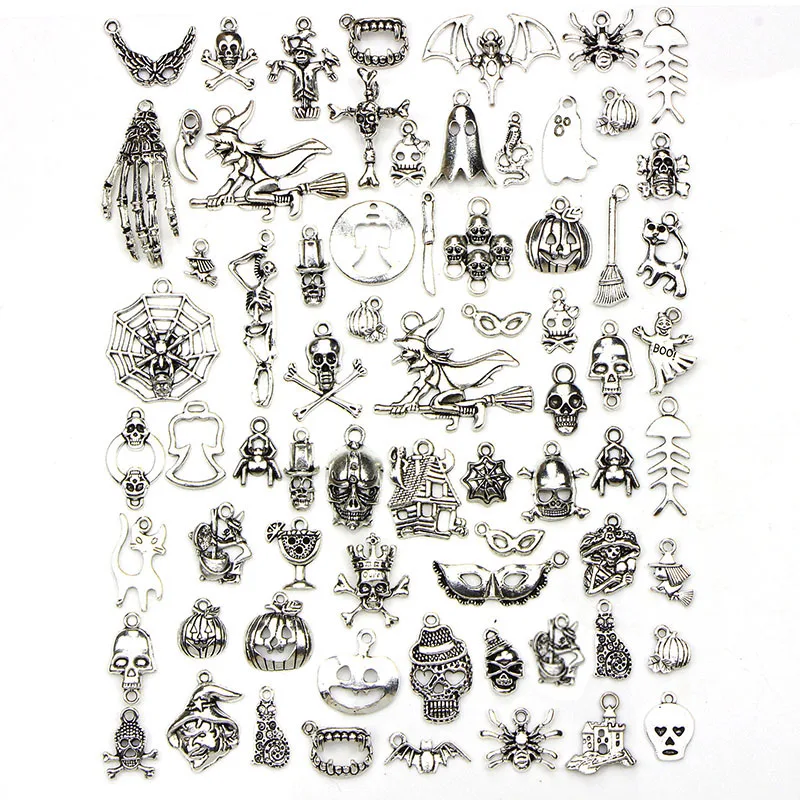 

70 шт./лот, модные, смешанные, античные, серебристые, европейские браслеты, Очаровательные Подвески, фурнитура для изготовления ювелирных изд...