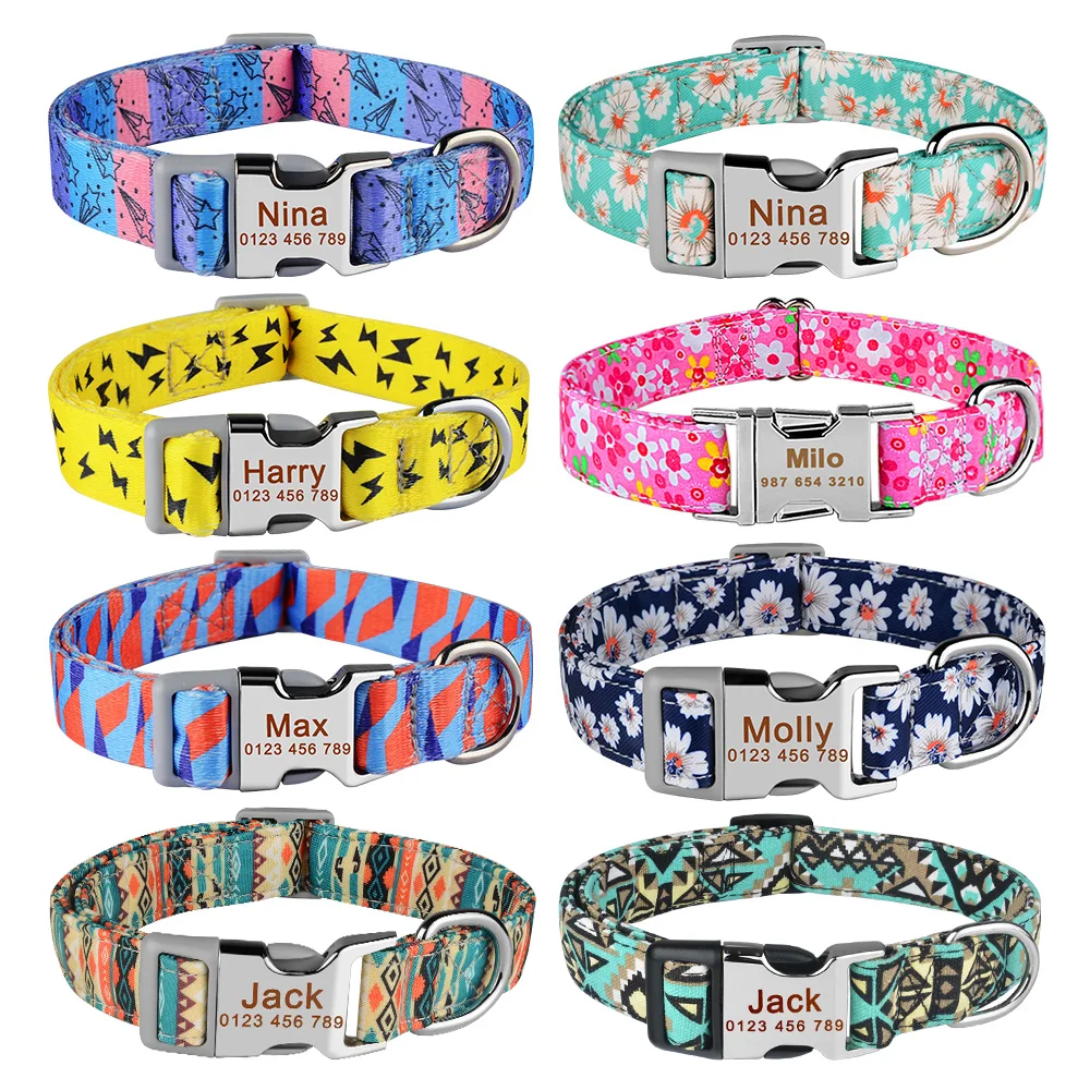 Регулируемый нейлоновый ошейник для собак с вырезанным именем на заказ телефона