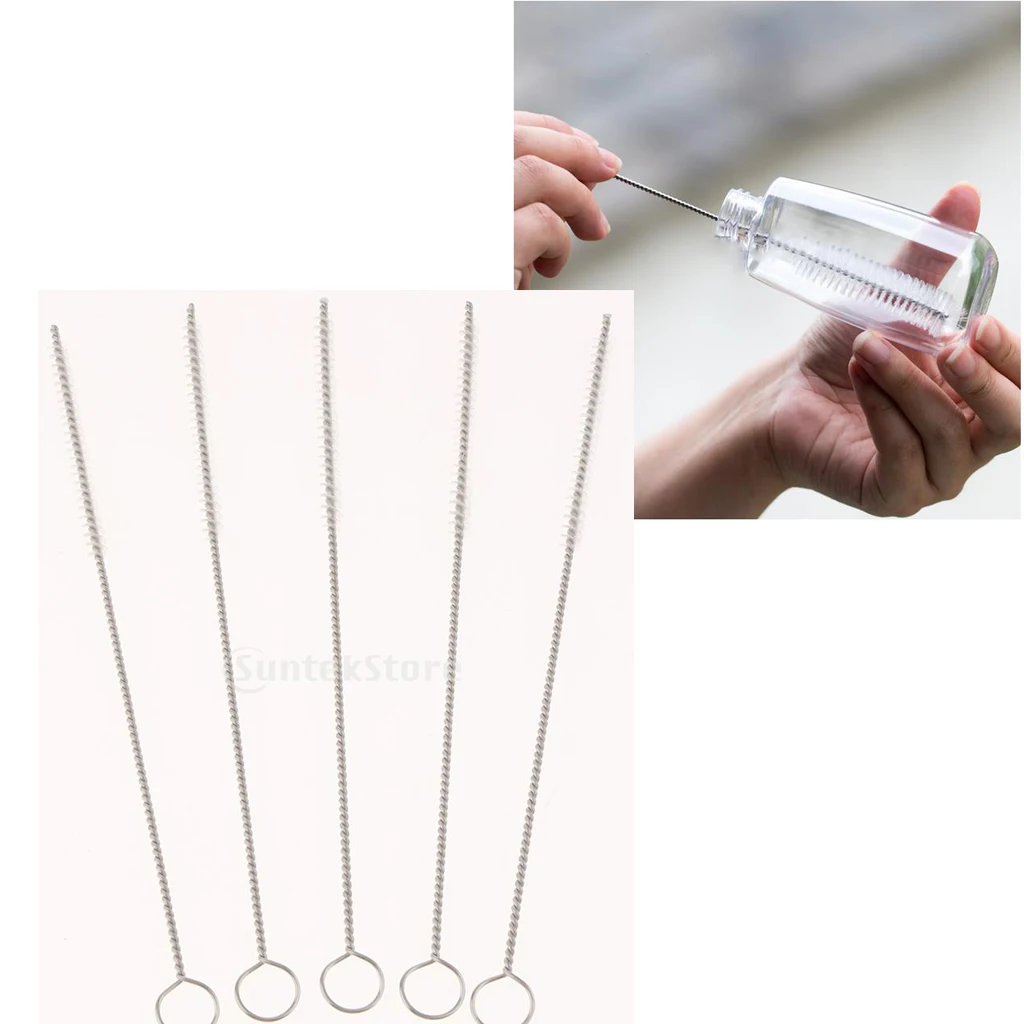 

5pcs Stainless Steel Nylon Straw Brush Cleaning Tool Cosmetic Bottle Cleaner