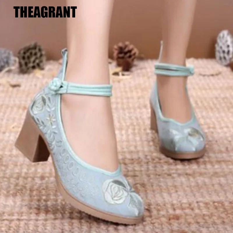 

Туфли-лодочки женские в этническом стиле, на танкетке, с цветочным принтом