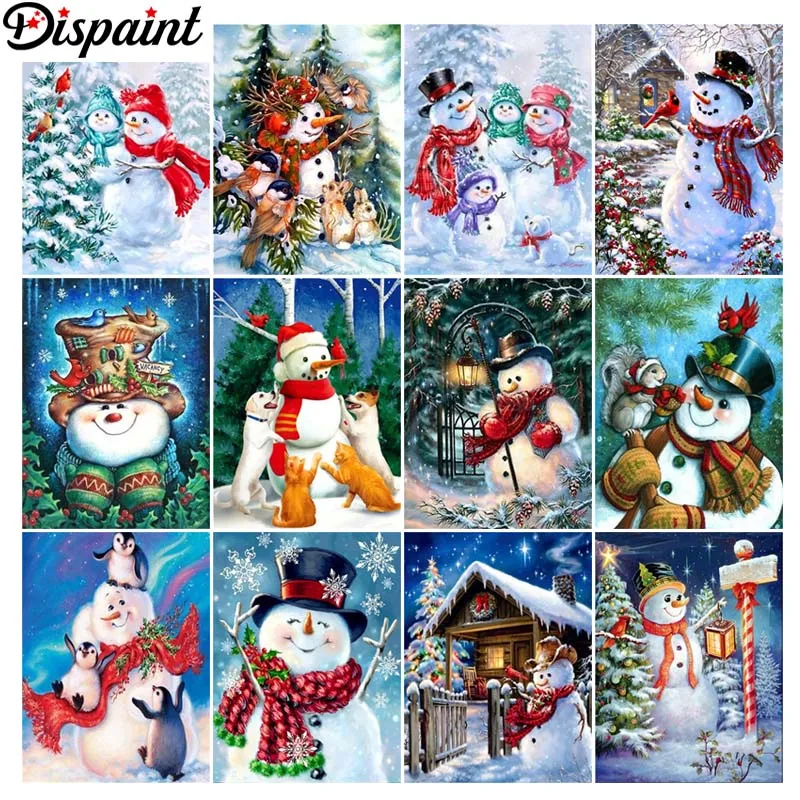 

Dispaint Paint With Diamond Embroidery "Snowman christmas" Diamond Painting Full Square Round Picture Of Rhinestone Decor