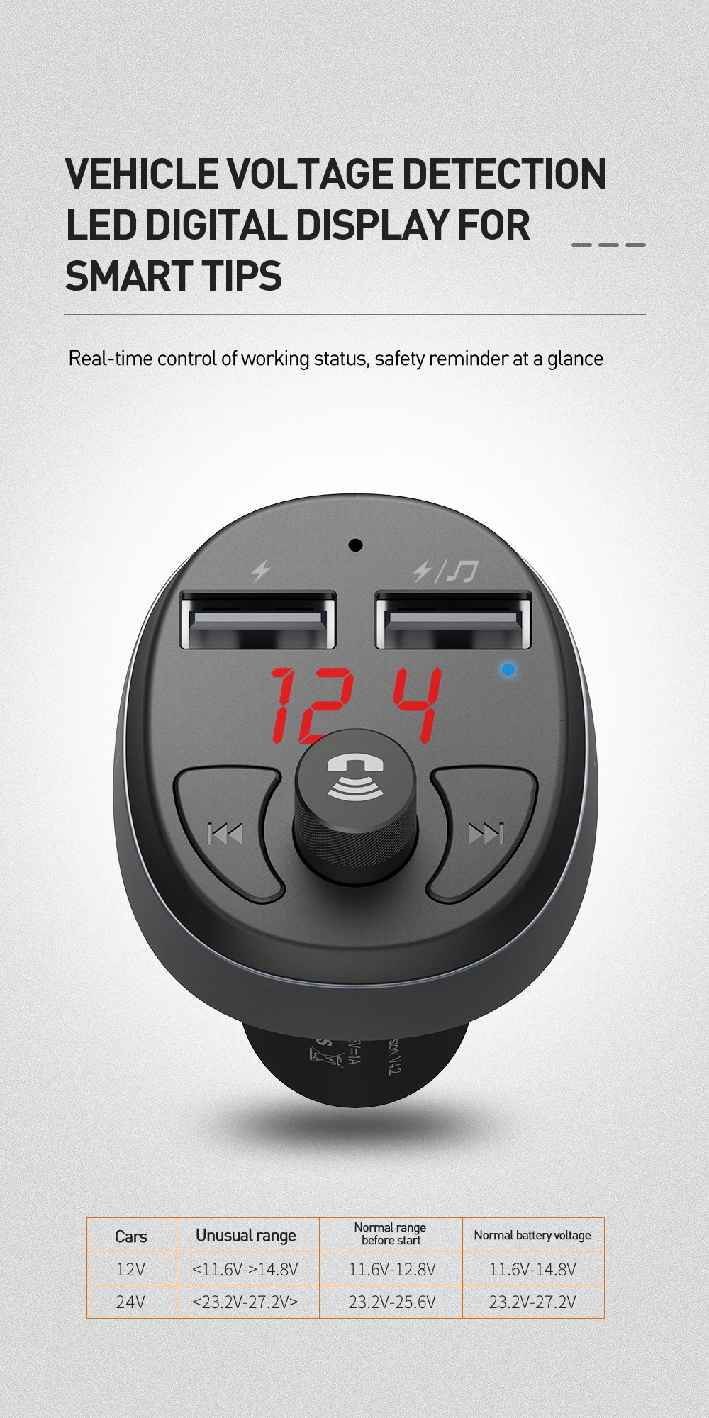 MCDODO, fm-передатчик, автомобильное зарядное устройство, светодиодный Bluetooth 4,2, громкая связь, беспроводной модулятор, автомобильный комплект, аудио MP3 плеер, двойной USB, быстрая зарядка