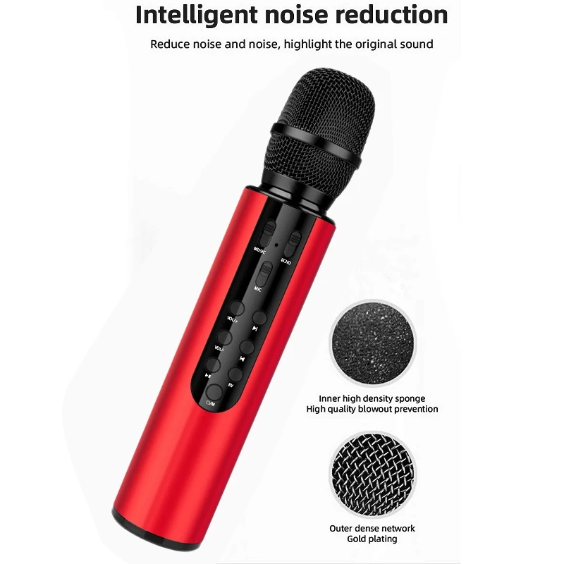 

Wireless Microphone Dual Speaker Condenser Bluetooth Karaoke Speaker Microphone for Karaoke/Singing/Church Red