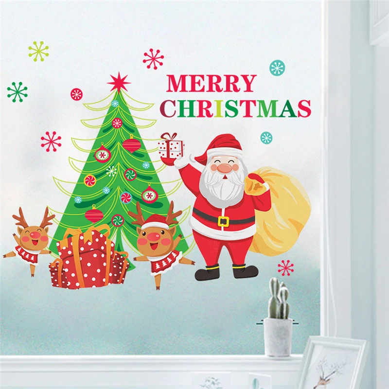 Мультяшный Санта Клаус дает подарки настенные наклейки для детской комнаты окна