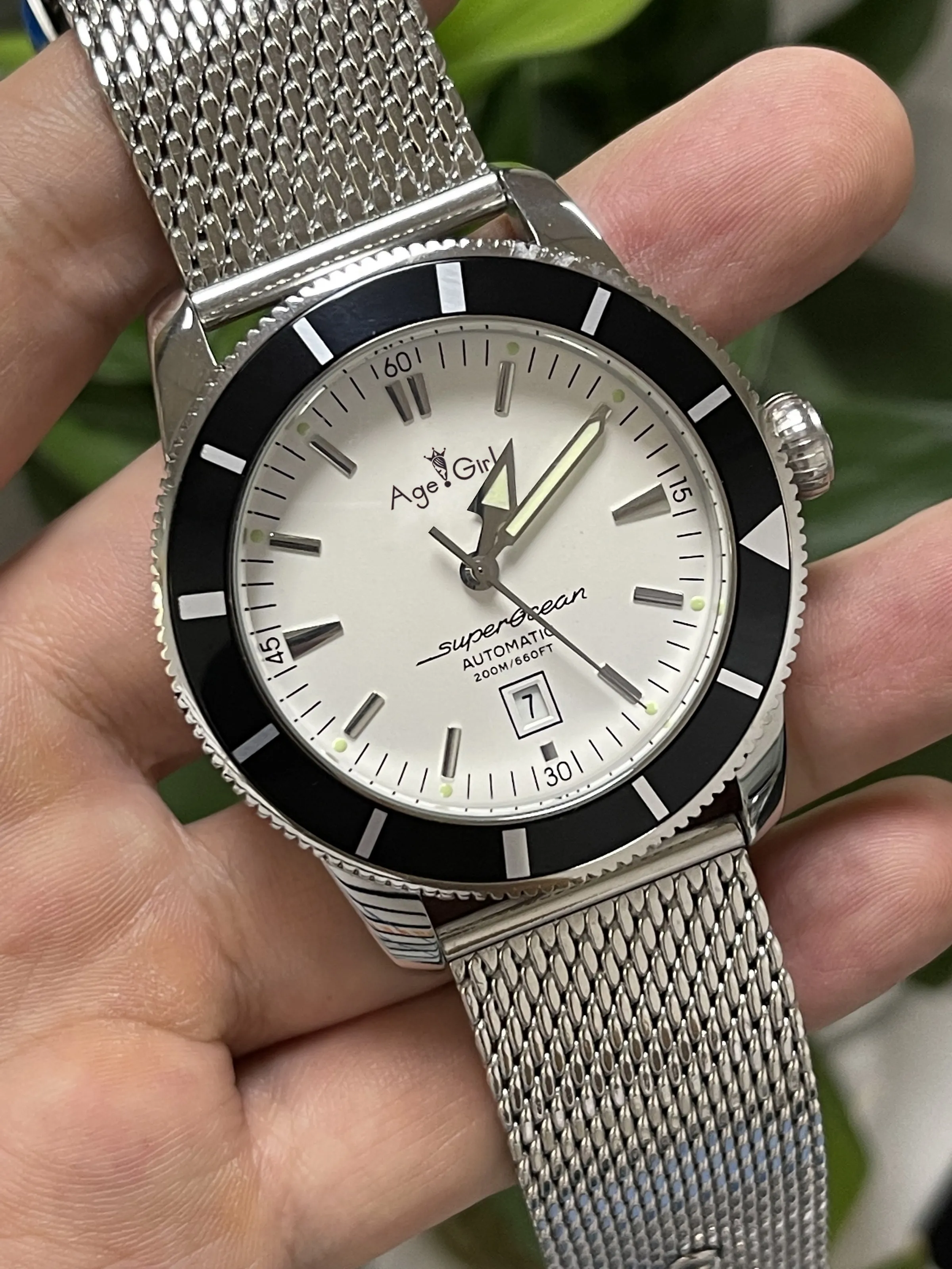 

Luxury New Men Automatic Mechanical Watches Black White Blue Silver Date Stainless Steel Bracelet Watch Calendar Sapphire 46mm