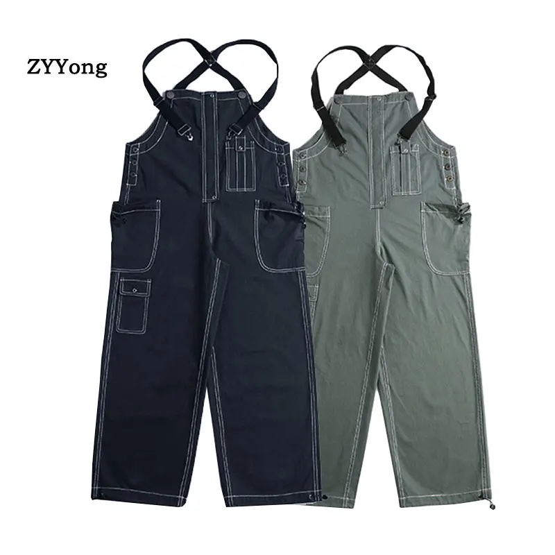 

2020 Men Jumpsuit Bib Loose Vintage Hip Hop Freight Cargo Pants Overalls Suspender Youth Leisure Navy Blue Rompers Trousers