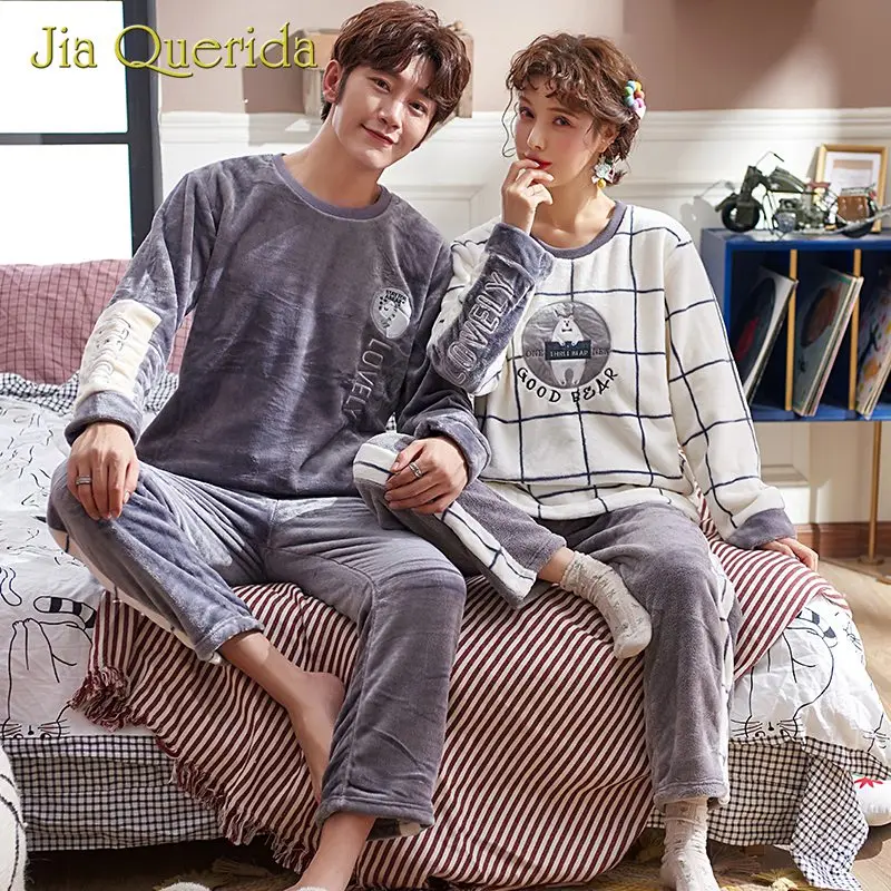 Домашняя одежда для пар пижамный комплект с милым медведем мягкая теплая