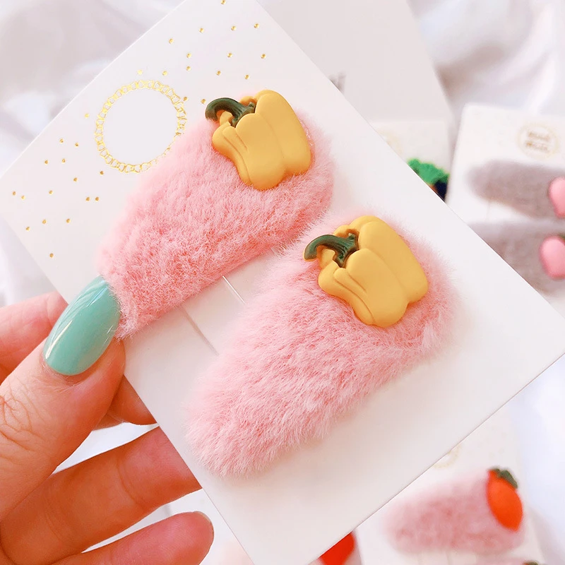 2 шт./компл. детская заколка для волос фруктов и овощей пушистой плюшевой ткани