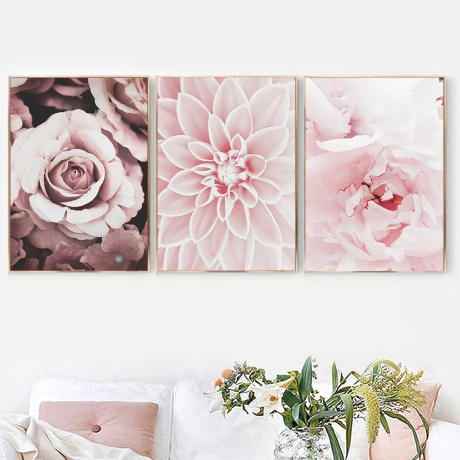 

Pink Dahlia Peony Dance Girl Tree Nature Nordic Posters And Prints Wall Art Canvas Painting Wall Pictures For Living Room Decor