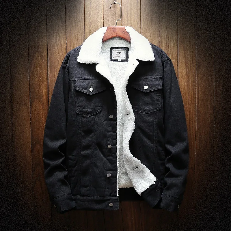 

Men Light Blue Winter Jean Jackets Outerwear Warm Denim Coats New Men Large Size Wool Liner Thicker Winter Denim Jackets Size6XL
