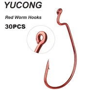 yucong 30pcs red single barbed hooks 30 1 fishbait offset worm hooks x strong carp fishing hook carbon steel crank fishhooks