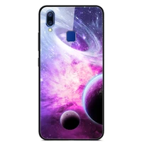 for vivo y95 phone case tempered glass case back cover with black silicone bumper star sky pattern