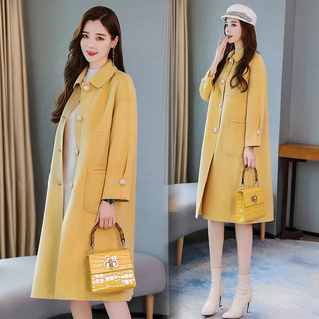 

Women's new autumn and winter large size loose woolen coat female Korean long section solid color woolen coat long-sleeved Nizi
