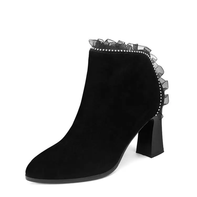 Qiu/ботинки с острым носком женские ботинки на Высоком толстом каблуке Ботинки martin