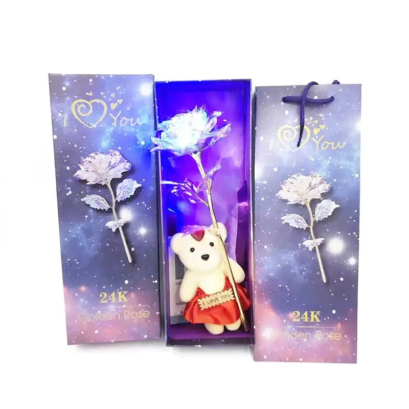 24 K позолоченный Galaxy Rose красочный подарок на день Святого Валентина вечная роза