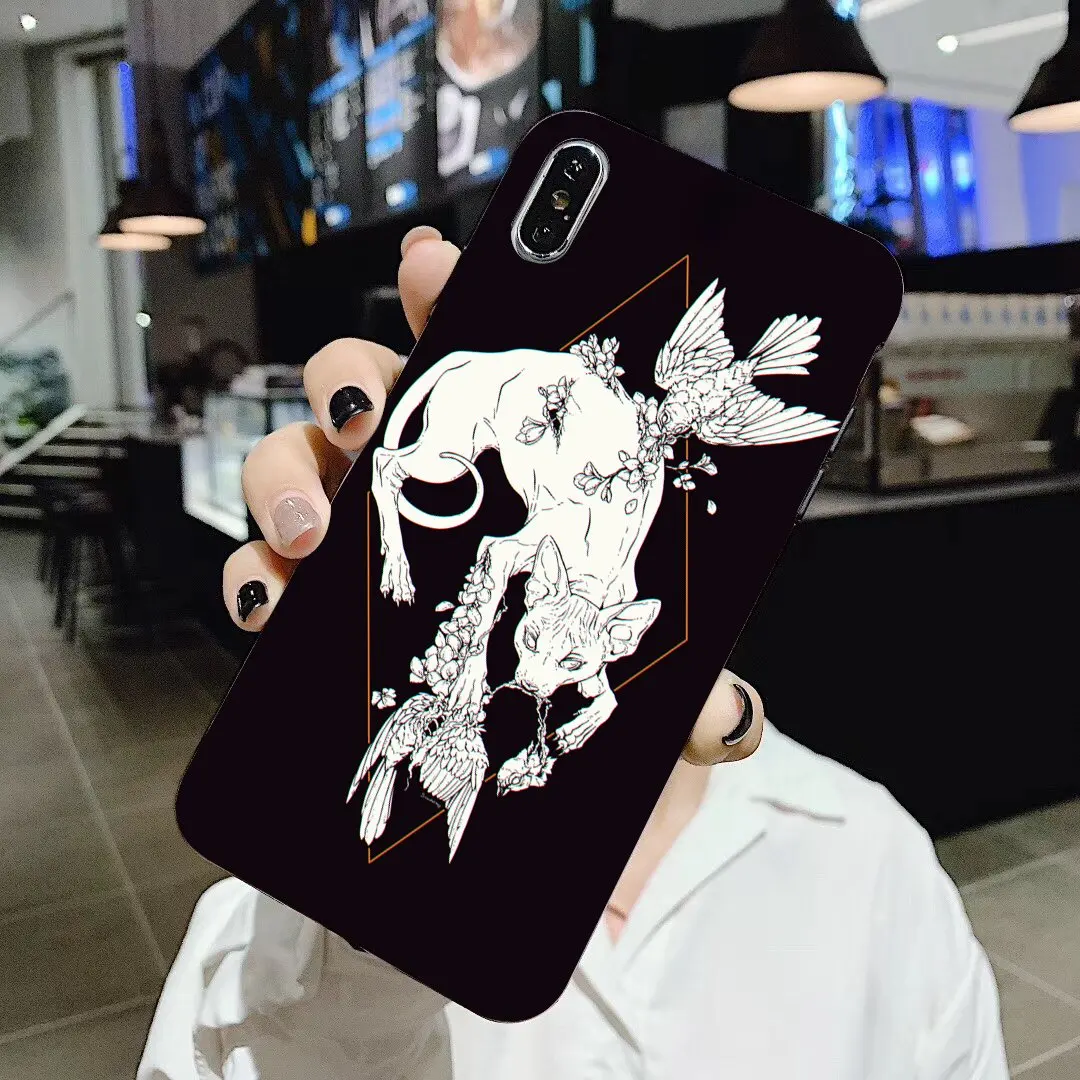 Мягкий кожаный чехол для iPhone 11 Pro 4 4S 5 5S SE 5C 6 6S 7 8 X XR XS Plus Max iPod Touch татуировка Сфинкс